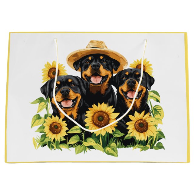 Bolsa De Regalo Grande Perros Rottweiler Rodeados De Sunflowers (Anverso)