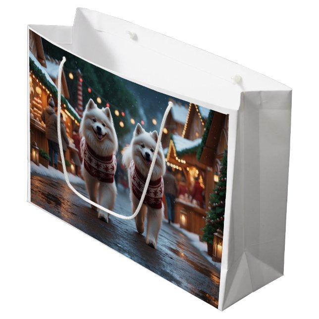 Bolsa De Regalo Grande Perros Samoyedo Navidad Nieve Fiesta (Angulo Anverso)
