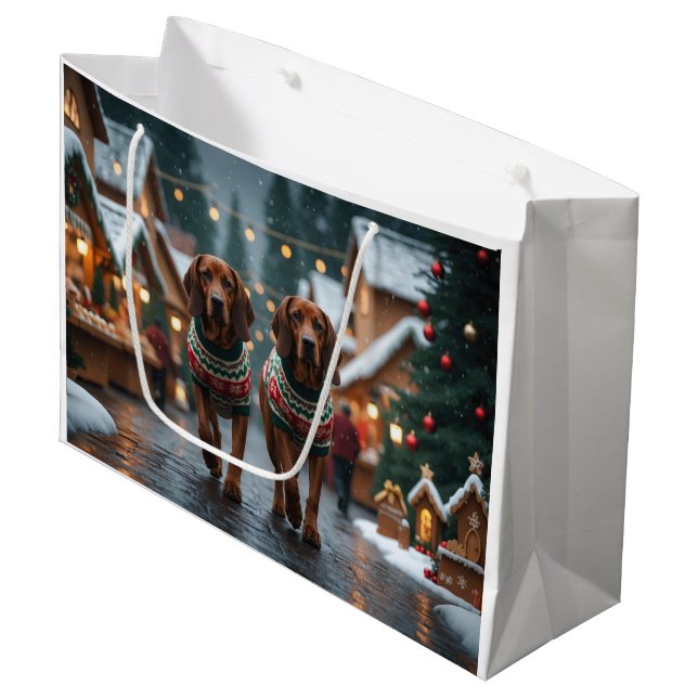 Bolsa De Regalo Grande Perros Treeing Walker Coonhound Navidad Nieve  (Angulo Anverso)