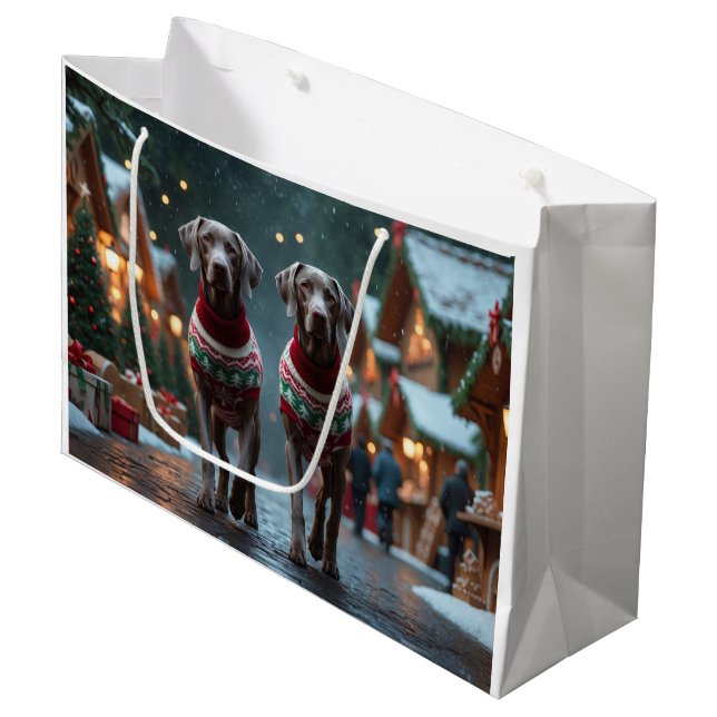 Bolsa De Regalo Grande Perros Weimaraner Navidad Nieve Fiesta (Angulo Anverso)