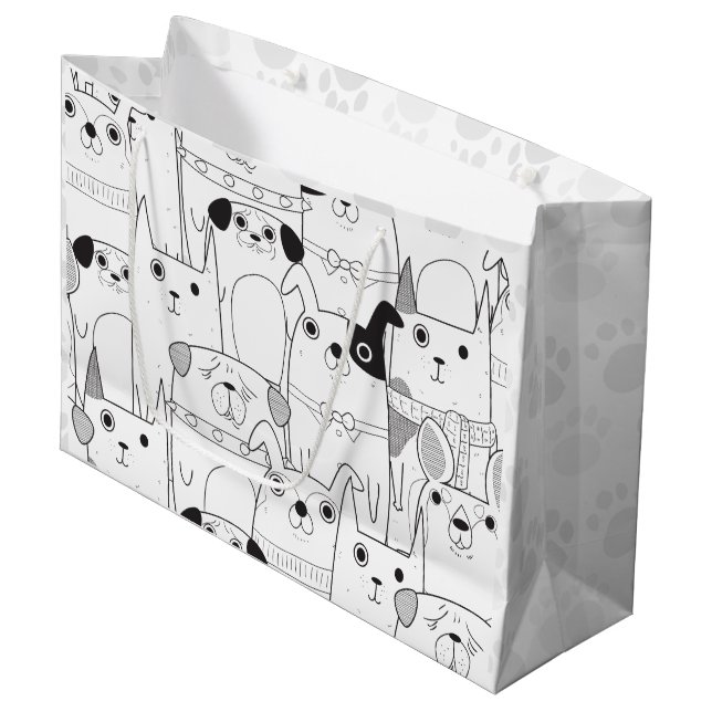 Bolsa De Regalo Grande Perros y gatos dibujados mano linda (Angulo Anverso)
