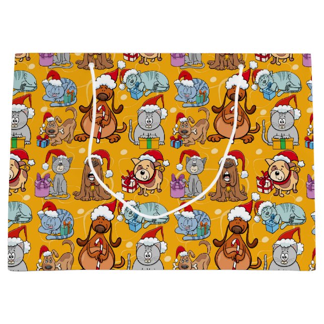 Bolsa De Regalo Grande Perros y gatos festivos de Navidad  (Anverso)