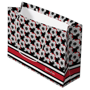 Bolsa De Regalo Grande Personalice las bolas de fútbol negras y rojas
