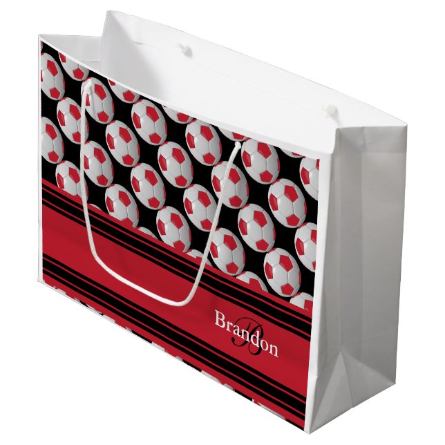 Bolsa De Regalo Grande Personalice los balones de fútbol rojo oscuro (Angulo Anverso)