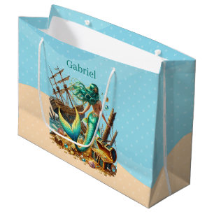 Bolsa De Regalo Grande Personalizable de sirena de chicas cutáneos