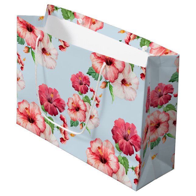 Bolsa De Regalo Grande Personalizable Floral Tropical Hibiscus Hawái (Angulo Anverso)