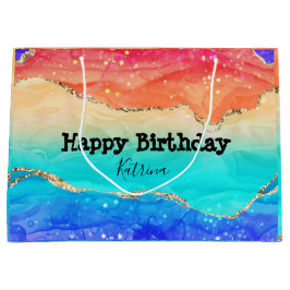 Bolsa De Regalo Grande Personalizable moderno de Purpurina arcoiris