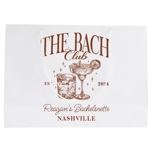 Bolsa De Regalo Grande Personalizado Bachelorette Retro Cocktail Brown (Reverso)