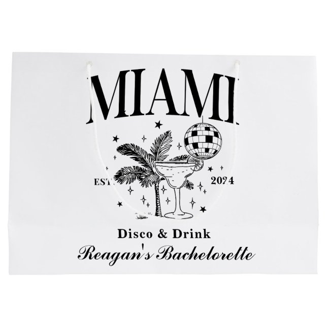 Bolsa De Regalo Grande Personalizado Bachelorette Retro Cóctel Negro (Reverso)