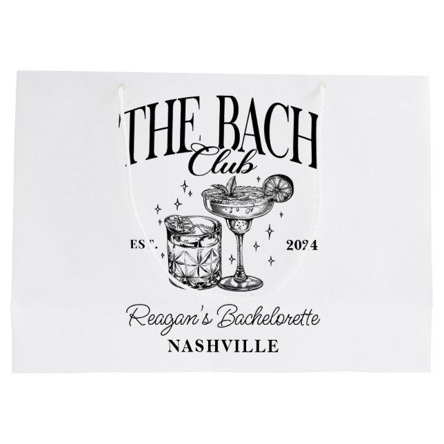 Bolsa De Regalo Grande Personalizado Bachelorette Retro Cóctel Negro (Reverso)