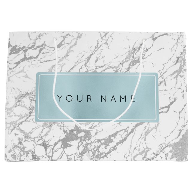 Bolsa De Regalo Grande Personalizado Blue Boutique Minimal Marble Gray St (Anverso)