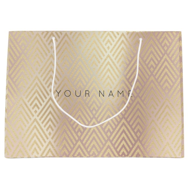 Bolsa De Regalo Grande Personalizado Chevron Geometry Rosa metálico Fóxie (Anverso)