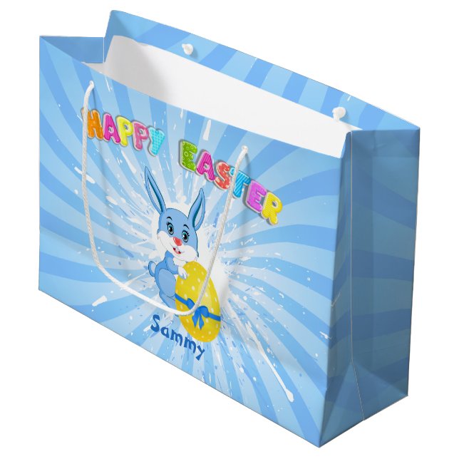 Bolsa De Regalo Grande Personalizado conejo de Pascua Azul (Angulo Anverso)