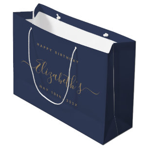 Bolsa De Regalo Grande Personalizado Cumpleaños Azul y Oro