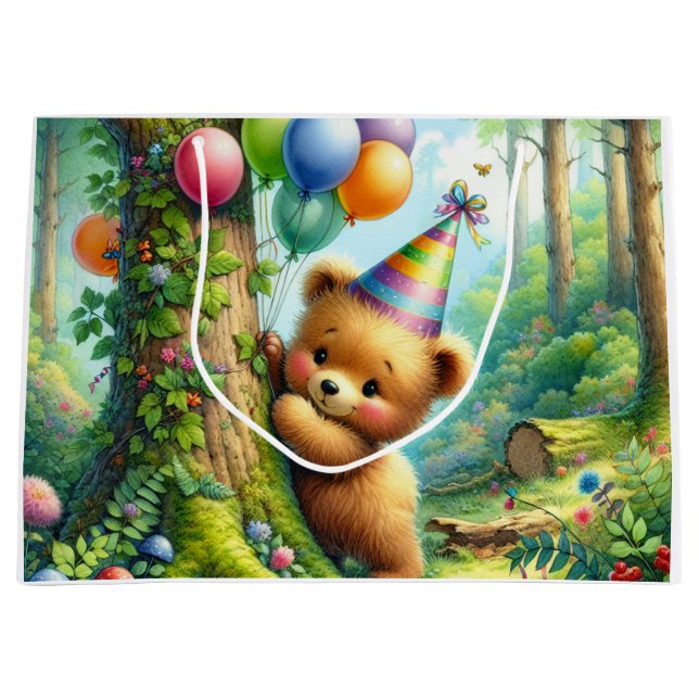 Bolsa De Regalo Grande Personalizado Cute Bear Cub Cumpleaños (Anverso)