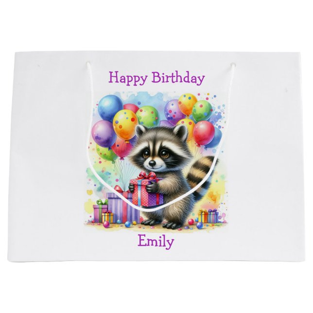 Bolsa De Regalo Grande Personalizado Cute Raccoon Cumpleaños Personalizad (Anverso)