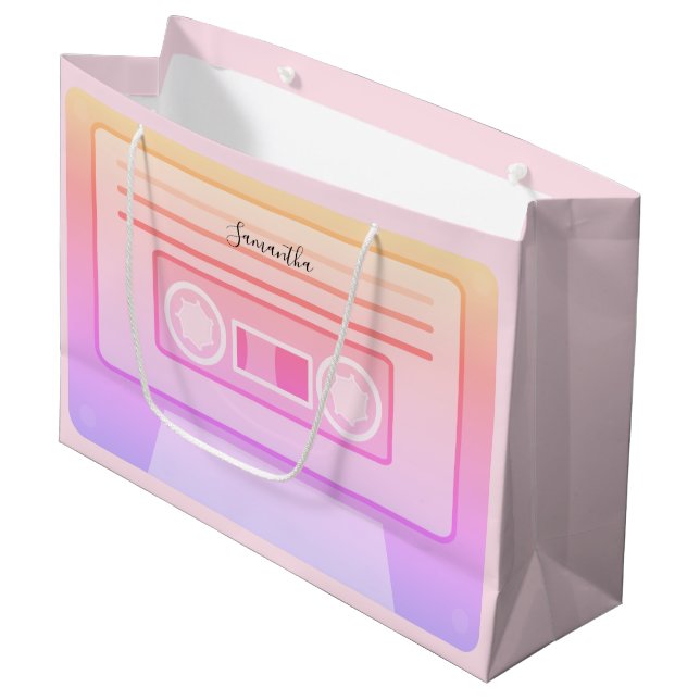 Bolsa De Regalo Grande Personalizado de casete de audio retro ligero rosa (Angulo Anverso)