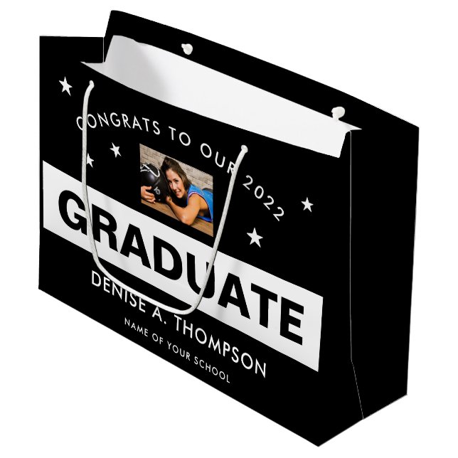 Bolsa De Regalo Grande Personalizado de fotografía de graduación en blanc (Angulo Anverso)
