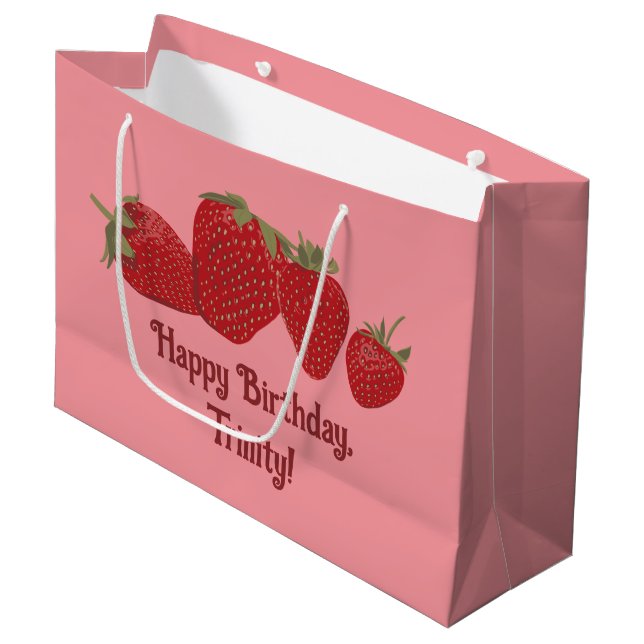 Bolsa De Regalo Grande Personalizado de fresas rojas y rosas (Angulo Anverso)