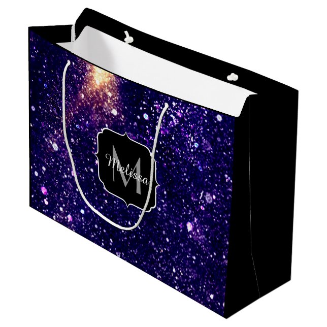 Bolsa De Regalo Grande Personalizado de galaxia abstracta violeta monogra (Angulo Anverso)