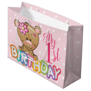 Bolsa De Regalo Grande Personalizado de la fiesta de cumpleaños del oso