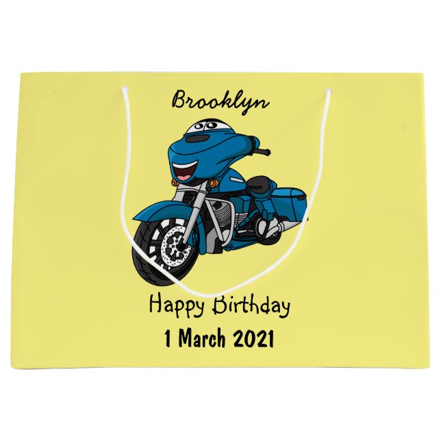 Bolsa De Regalo Grande Personalizado de moto azul feliz (Anverso)