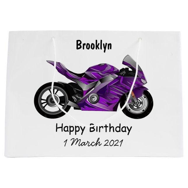 Bolsa De Regalo Grande Personalizado de motocicleta Purple (Anverso)