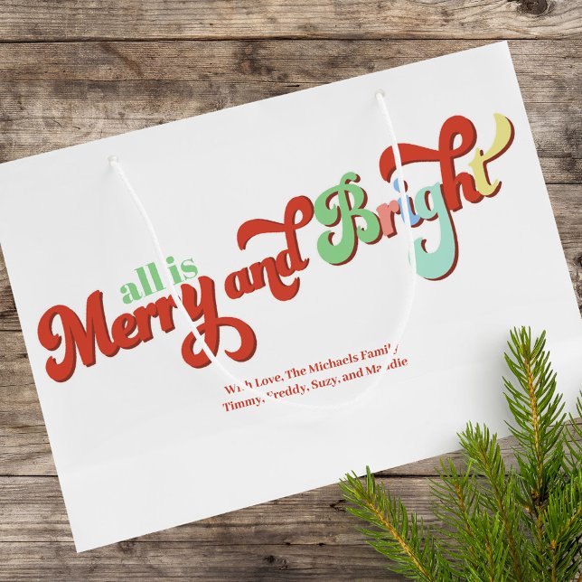 Bolsa De Regalo Grande Personalizado de Navidades merry y Bright (Christmas Merry and Bright custom large gift bag)