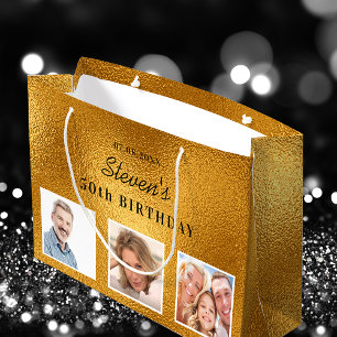 Bolsa De Regalo Grande Personalizado de oro de cumpleaños foto monograma