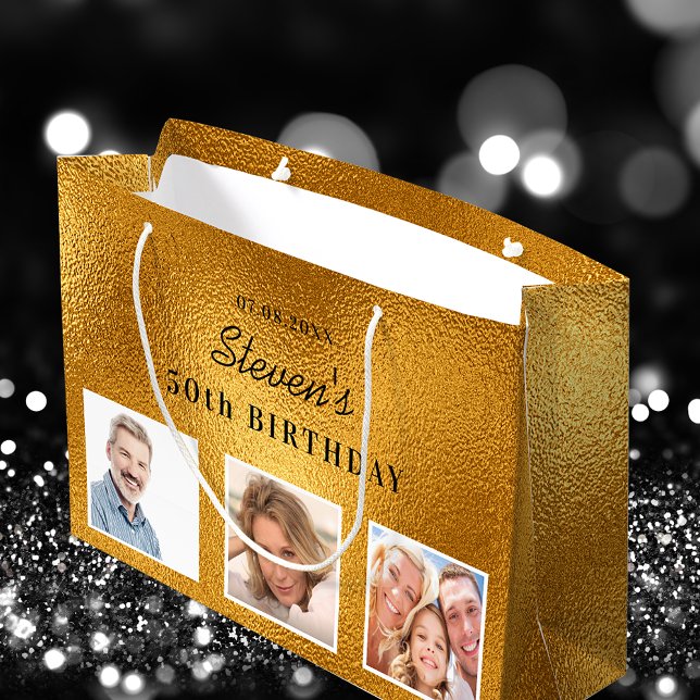 Bolsa De Regalo Grande Personalizado de oro de cumpleaños foto monograma  (Subido por el creador)