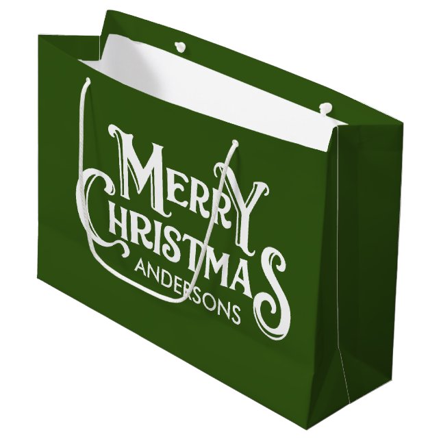 Bolsa De Regalo Grande Personalizado Feliz Navidad Verde (Angulo Anverso)