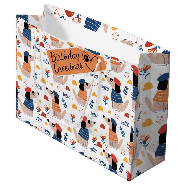 Bolsa De Regalo Grande Personalizado Hola perro patrón sin soldadura gran (Angulo Anverso)