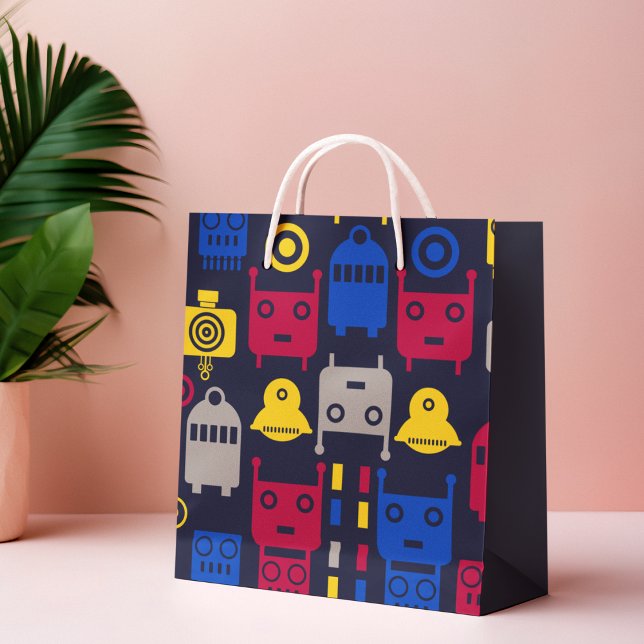 Bolsa De Regalo Grande Personalizado Kids Robot (kids happy birthday for newborn cartoon robot gift bag.)