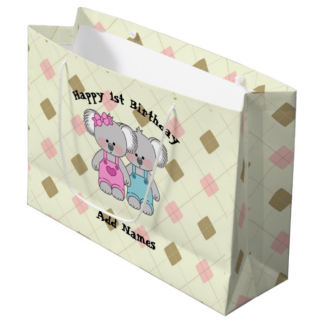Bolsa De Regalo Grande Personalizado Koala Twins (Chica y niño) (Angulo Anverso)