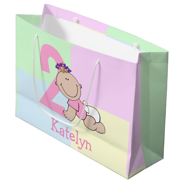 Bolsa De Regalo Grande Personalizado linda Niña Segundo cumpleaños (Angulo Anverso)