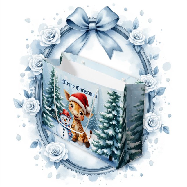 Bolsa De Regalo Grande Personalizado lindo Giraffe con Santa Hat y Snowma (Subido por el creador)