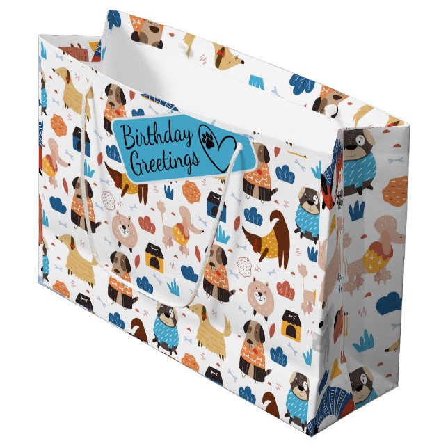 Bolsa De Regalo Grande Personalizado loco perro sin soldadura patrón gran (Angulo Anverso)