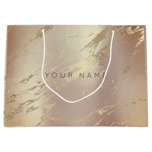 Bolsa De Regalo Grande Personalizado Marble Gold Metallic Resumen de cobr (Anverso)
