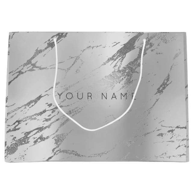 Bolsa De Regalo Grande Personalizado Marble Gris Monoch Metálico Resumen  (Anverso)