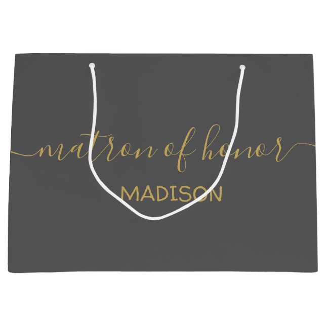 Bolsa De Regalo Grande Personalizado Matrón de honor Girly Gold Script Gr (Anverso)