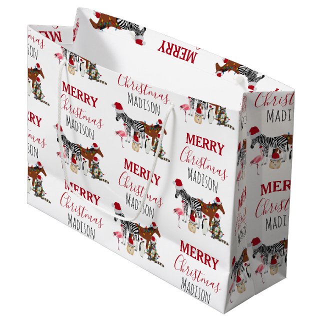Bolsa De Regalo Grande Personalizado Navidades divertidos Animals Santa H (Angulo Anverso)