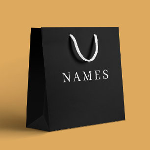 Bolsa De Regalo Grande Personalizado negro simple Agregar su nombre elega