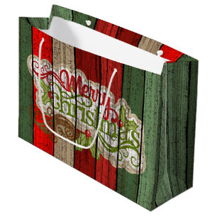 Bolsa De Regalo Grande Personalizado Red Green Weathered Planks de madera