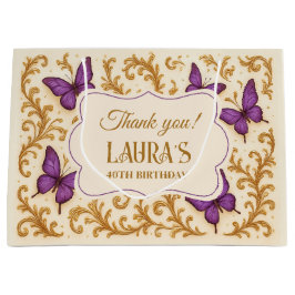 Bolsa De Regalo Grande Personalizado Royal Gold Purple Butterfly Cumpleañ
