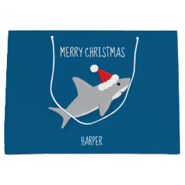 Bolsa De Regalo Grande Personalizado sonriente Shark Santa Hat Navidades