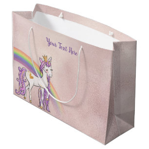 Bolsa De Regalo Grande Personalizado Texto/ Arcoiris blanco de unicornio