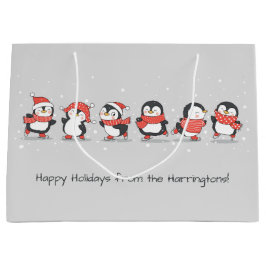 Bolsa De Regalo Grande Personalizado texto Pingüinos de invierno