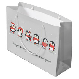 Bolsa De Regalo Grande Personalizado texto Pingüinos de invierno