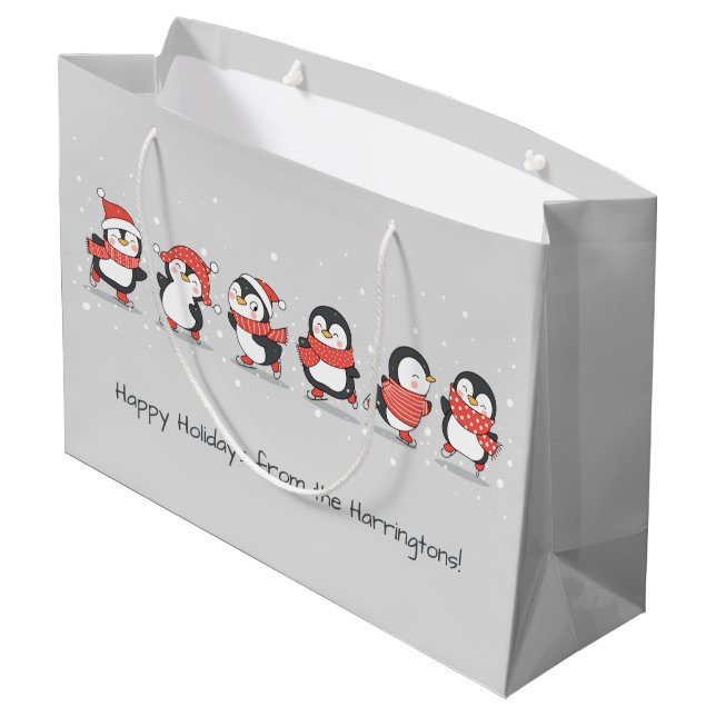 Bolsa De Regalo Grande Personalizado texto Pingüinos de invierno (Angulo reverso)