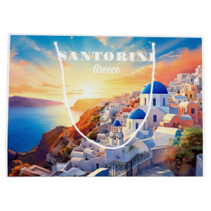 Bolsa De Regalo Grande Personalizado Texto Santorini Grecia Atardecer